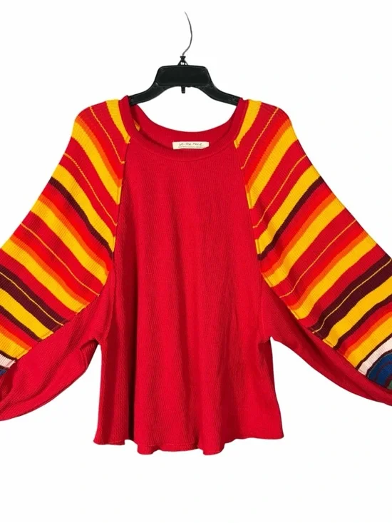 FREE PEOPLE WE THE FREE Top Siz XS Red Rainbow Dreams Pullover Oversized Thermal - Picture 3 of 9